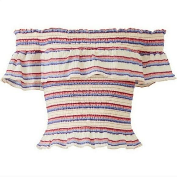 Parker Lizette Ruffle Off Shoulder Striped Top Large - Picture 4 of 6